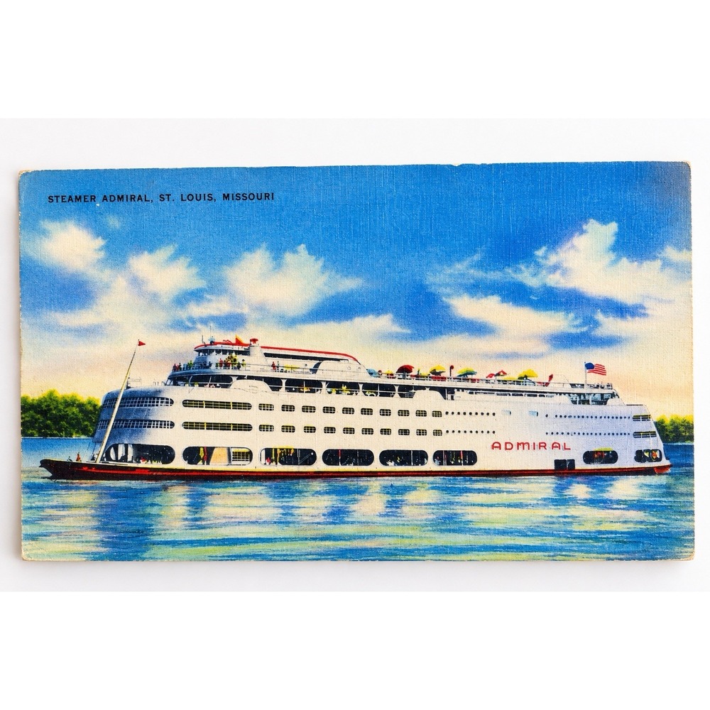 Vintage Steamer Admiral St. Louis Missouri Linen Postcard 1940s 1950s Unposted